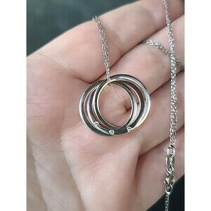 Italian 925 Sterling Silver CZ Triple Circle Pendant Necklace Vintage